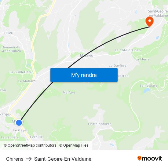 Chirens to Saint-Geoire-En-Valdaine map