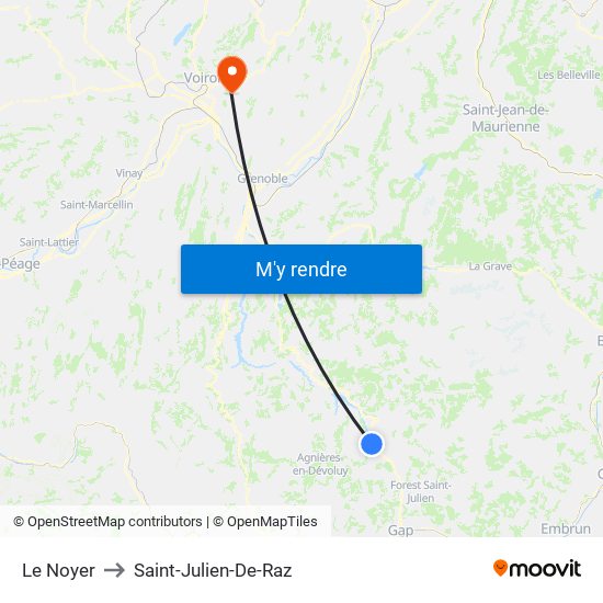 Le Noyer to Saint-Julien-De-Raz map