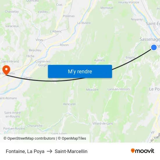Fontaine, La Poya to Saint-Marcellin map