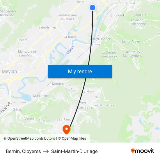 Bernin, Cloyeres to Saint-Martin-D'Uriage map