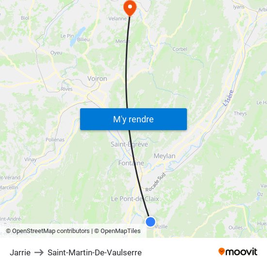 Jarrie to Saint-Martin-De-Vaulserre map