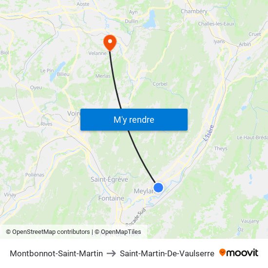 Montbonnot-Saint-Martin to Saint-Martin-De-Vaulserre map