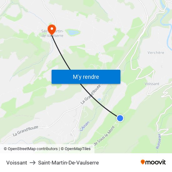Voissant to Saint-Martin-De-Vaulserre map