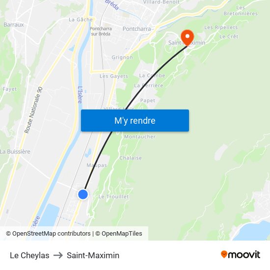 Le Cheylas to Saint-Maximin map