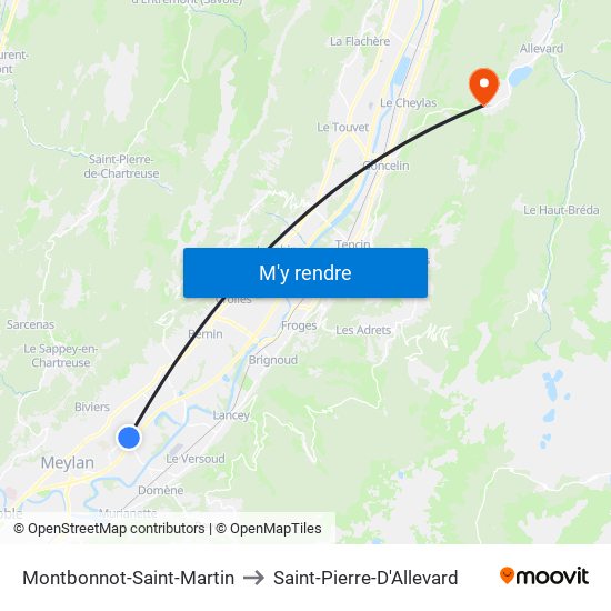 Montbonnot-Saint-Martin to Saint-Pierre-D'Allevard map