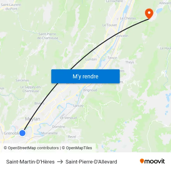 Saint-Martin-D'Hères to Saint-Pierre-D'Allevard map