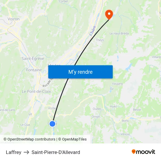 Laffrey to Saint-Pierre-D'Allevard map