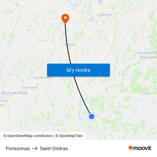 Ponsonnas to Saint-Ondras map