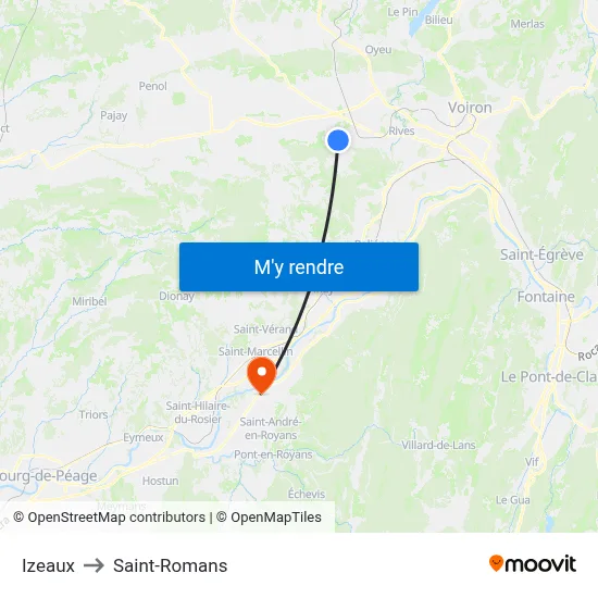 Izeaux to Saint-Romans map