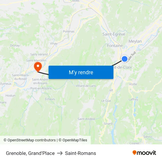 Grenoble, Grand'Place to Saint-Romans map