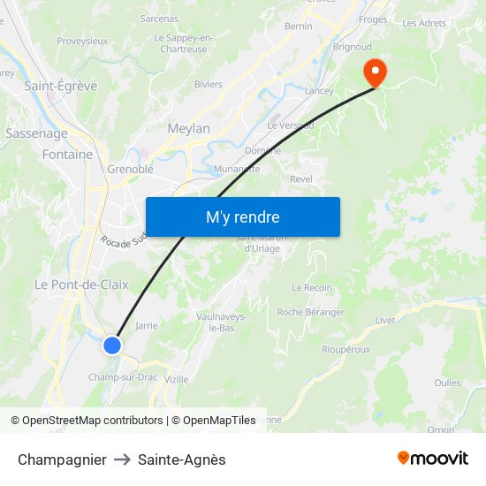 Champagnier to Sainte-Agnès map