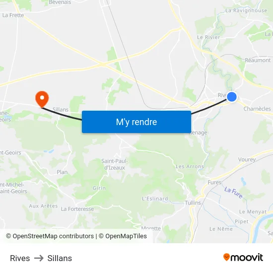 Rives to Sillans map