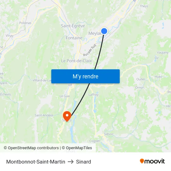 Montbonnot-Saint-Martin to Sinard map