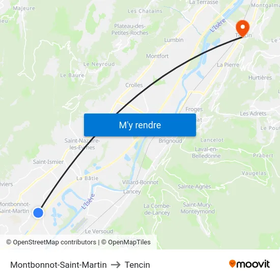 Montbonnot-Saint-Martin to Tencin map