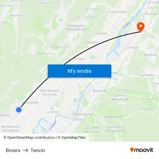 Biviers to Tencin map