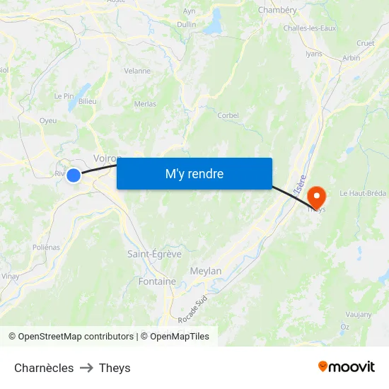 Charnècles to Theys map