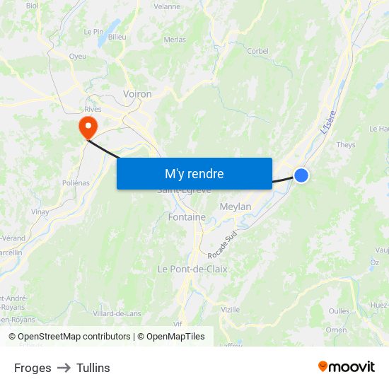 Froges to Tullins map