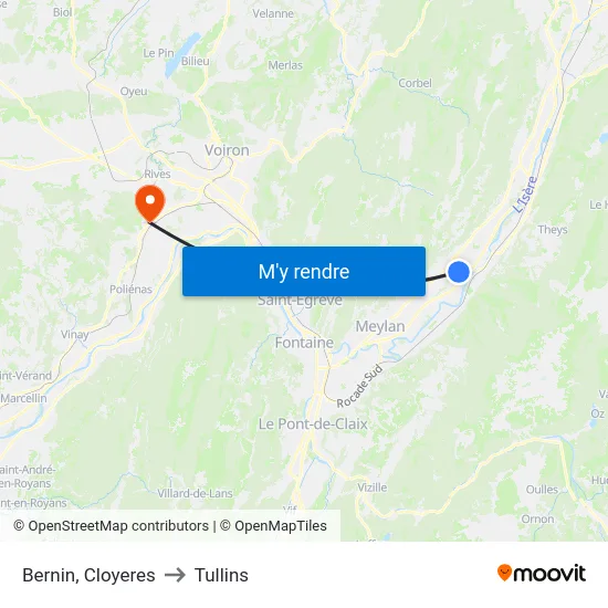 Bernin, Cloyeres to Tullins map