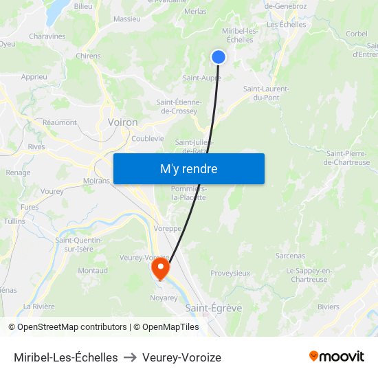 Miribel-Les-Échelles to Veurey-Voroize map