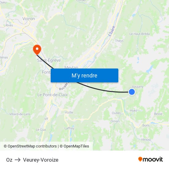 Oz to Veurey-Voroize map