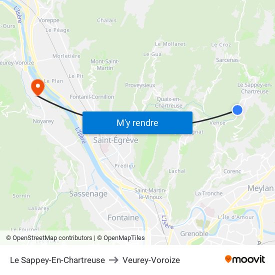 Le Sappey-En-Chartreuse to Veurey-Voroize map