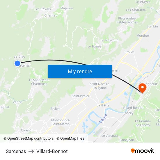 Sarcenas to Villard-Bonnot map