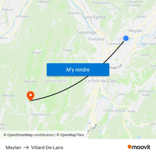 Meylan to Villard-De-Lans map