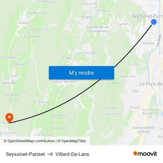 Seyssinet-Pariset to Villard-De-Lans map