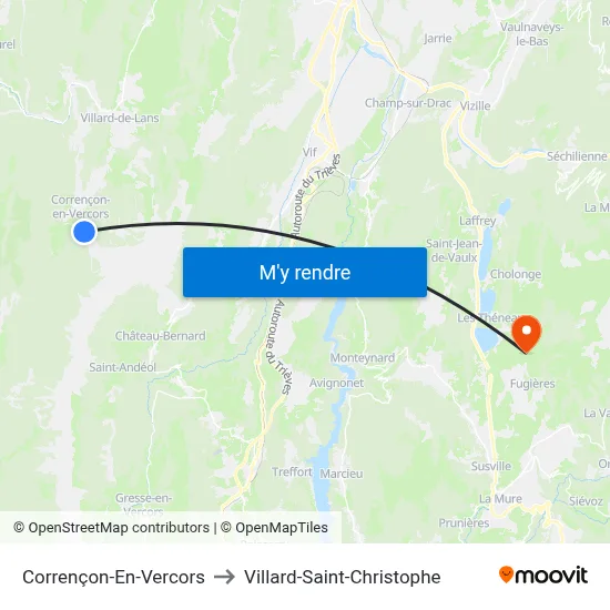 Corrençon-En-Vercors to Villard-Saint-Christophe map