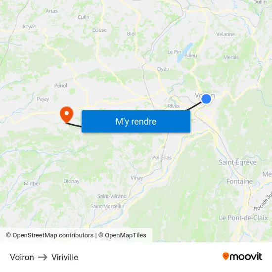 Voiron to Viriville map