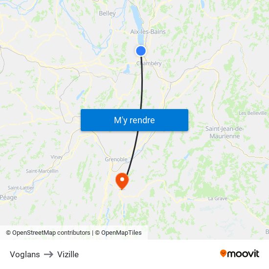 Voglans to Vizille map
