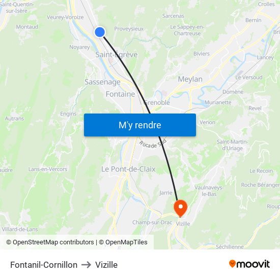 Fontanil-Cornillon to Vizille map