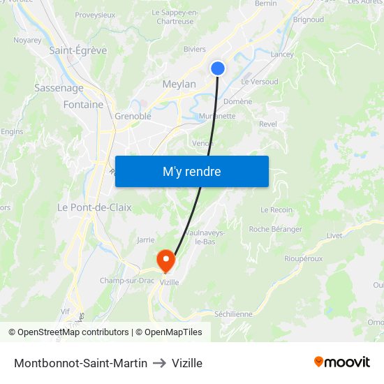 Montbonnot-Saint-Martin to Vizille map