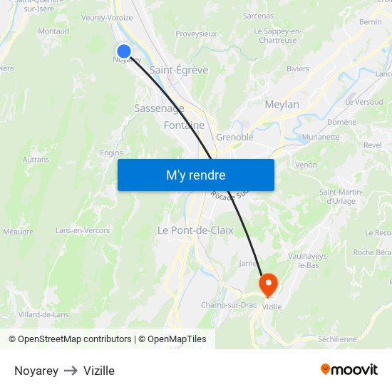 Noyarey to Vizille map
