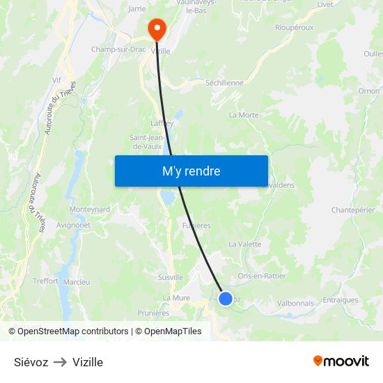 Siévoz to Vizille map