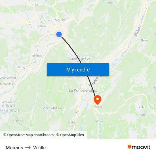 Moirans to Vizille map