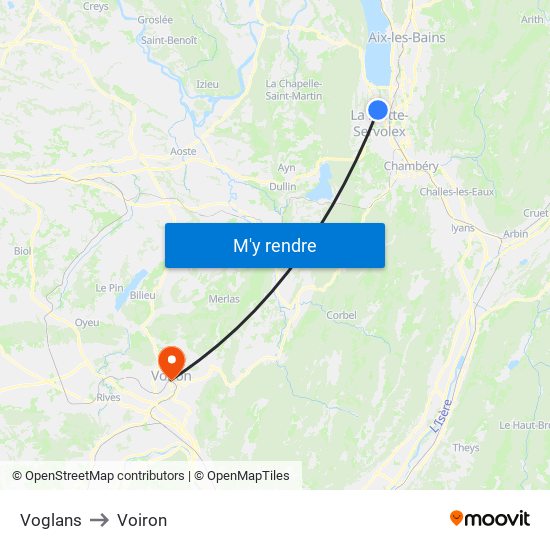 Voglans to Voiron map