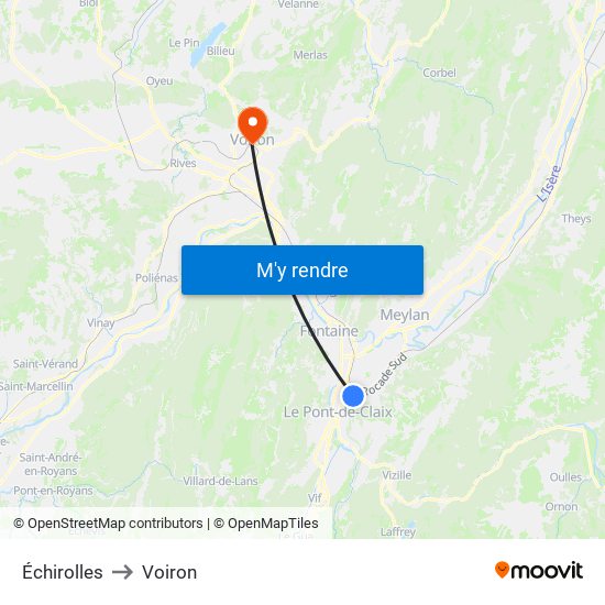 Échirolles to Voiron map