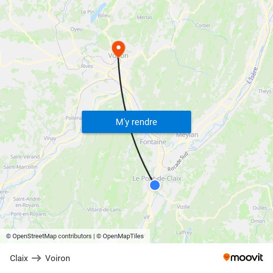 Claix to Voiron map