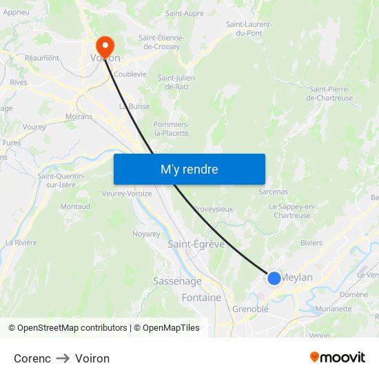 Corenc to Voiron map