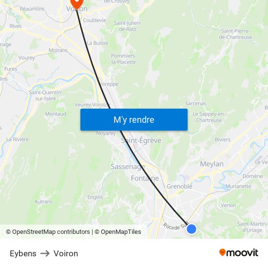 Eybens to Voiron map