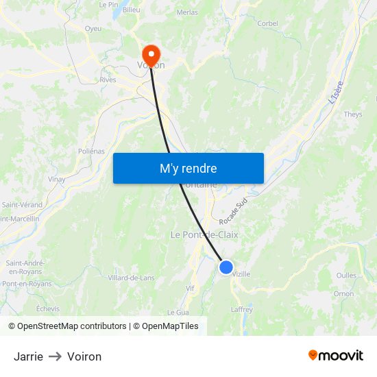 Jarrie to Voiron map