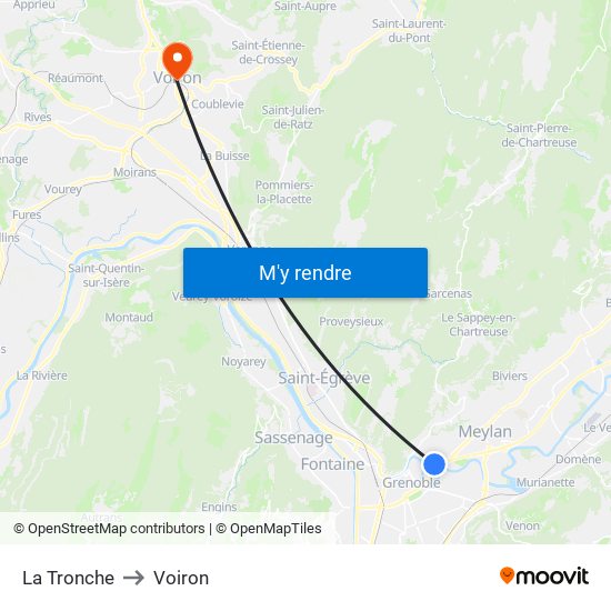 La Tronche to Voiron map