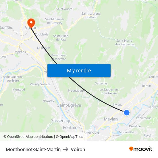 Montbonnot-Saint-Martin to Voiron map