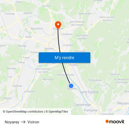 Noyarey to Voiron map