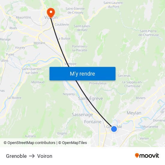 Grenoble to Voiron map
