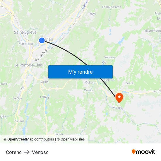Corenc to Vénosc map
