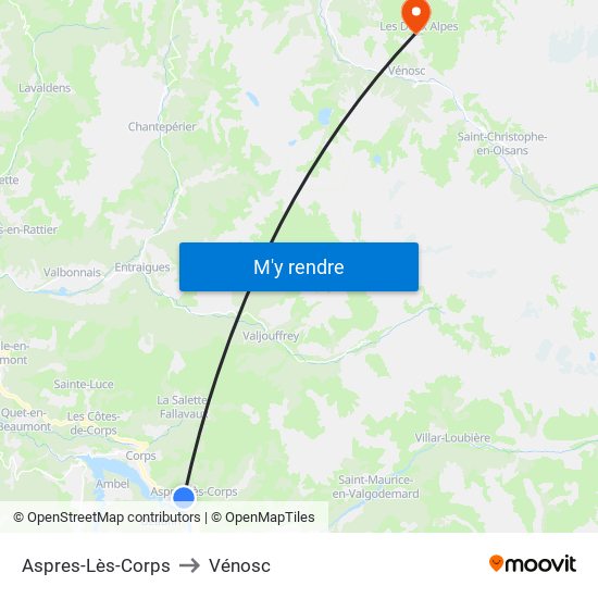 Aspres-Lès-Corps to Vénosc map