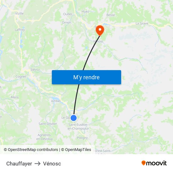 Chauffayer to Vénosc map