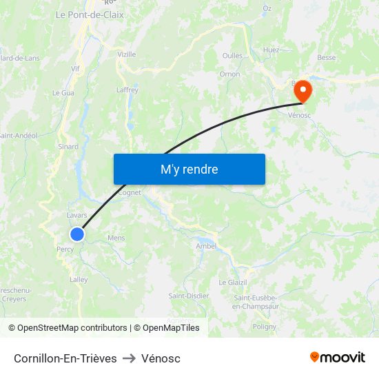 Cornillon-En-Trièves to Vénosc map